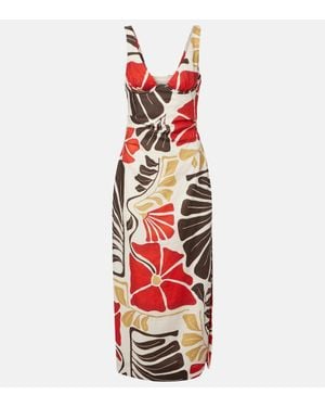 SIR. Robe Midi Julietta En Lin A Fleurs - Rouge