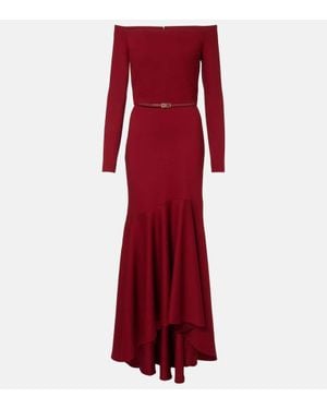 Elie Saab Belted Off-Shoulder Jersey Gown - Red
