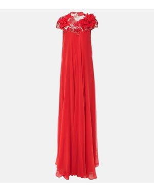 Monique Lhuillier Abito Lungo Trapeze Con Ricamo - Rosso