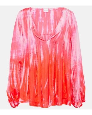 Anna Kosturova Printed Tasselled Silk Top - Pink