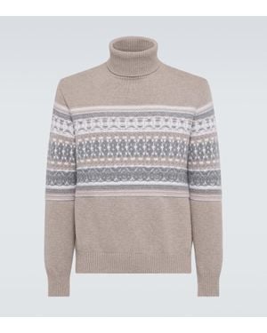 ZEGNA Jacquard Cashmere Turtleneck Jumper - Grey