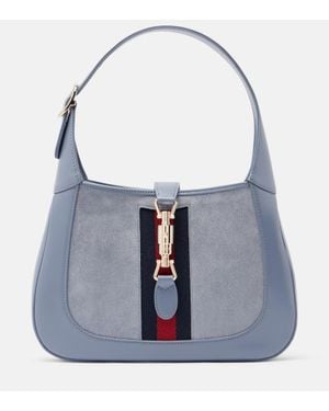 Gucci Jackie 1961 Medium Suede And Leather Tote Bag - Blue