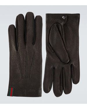 Gucci Handschuhe Web Stripe Aus Leder - Schwarz