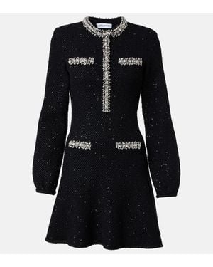 Self-Portrait Sequined Cotton And Wool-Blend Minidress - Black