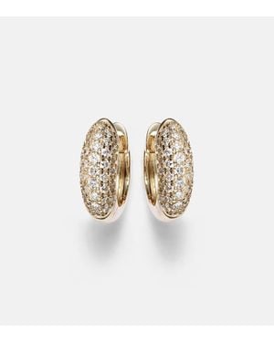 Sydney Evan Puffy 14Kt Hoop Earrings With Diamonds - White