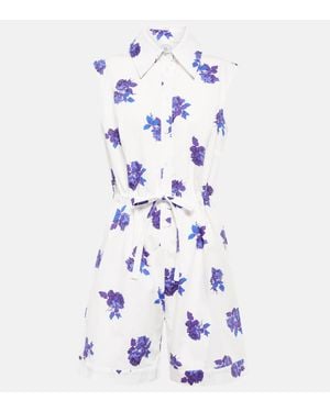 Emilia Wickstead Blume Floral Cotton Playsuit - Blue