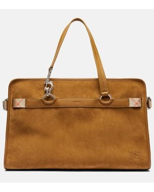 Burberry B Clip Holdall Suede Duffel Bag - Brown