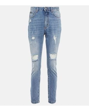 Dolce & Gabbana Distressed High-Rise Skinny Jeans - Blue