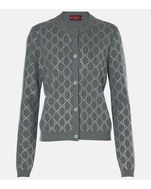 Gucci Cardigan En Laine A Ornements - Bleu