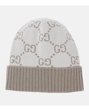Gucci Gg Cashmere Jacquard Beanie - Grey