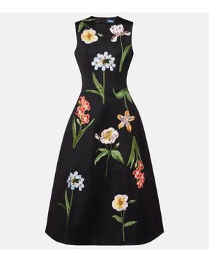 LEO LIN Robe Midi Cleo A Fleurs - Noir