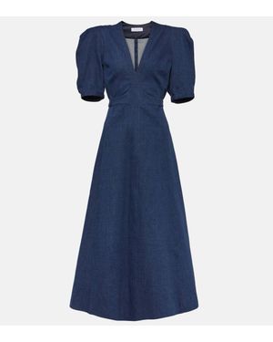 Gabriela Hearst Luz Puff-Sleeve Denim Midi Dress - Blue