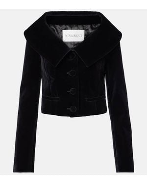 Nina Ricci Cropped Cotton Velvet Jacket - Black