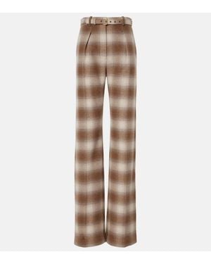 Loro Piana Edward Checked Flannel Wide-Leg Pants - Natural