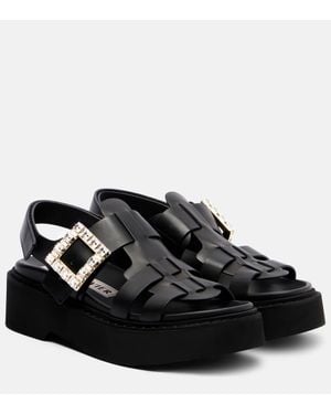 Roger Vivier Viv' Rangers Leather Platform Sandals - Black