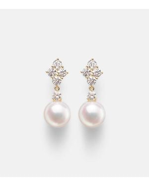 Mikimoto Pendientes De Oro De 18 Ct Con Perlas Y Diamantes - Blanco