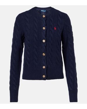 Polo Ralph Lauren Pony Cable-Knit Wool And Cashmere Cardigan - Blue
