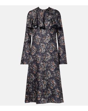 Ganni Floral Ruffled Midi Dress - Black