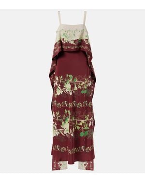 La DoubleJ Floral Silk Crepe De Chine Midi Dress - Red