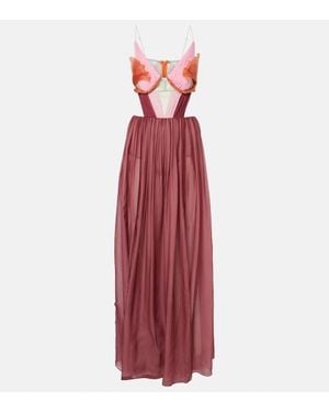 Nensi Dojaka Dahlia Silk Open-Back Bustier Gown - Red