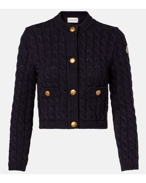 Moncler Cable-Knit Cotton-Blend Cardigan - Blue