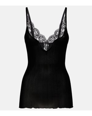 Saint Laurent Top aus Seide mit Spitze - Schwarz