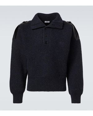 Burberry Polopullover Aus Einem Wollgemisch Mit Leder - Blau