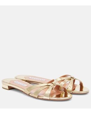 Aquazzura Tati Mirrored Faux Leather Sandals - Natural