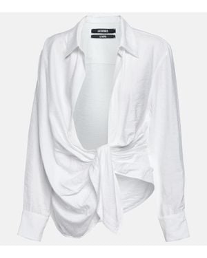 Jacquemus La Chemise Bahia Draped Woven Shirt, Shirt - White