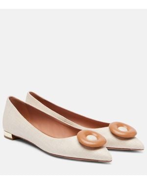 Aquazzura Hoop Leather-Trimmed Ballet Flats - Brown
