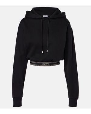 Loewe Cropped Cotton Jersey Hoodie - Black