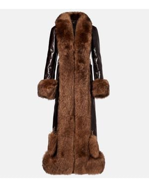 Chloé Manteau En Cuir Et Shearling - Marron