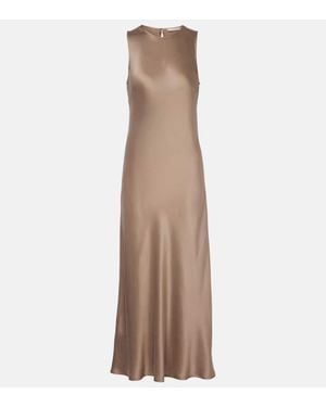 Asceno Valencia Silk Charmeuse Maxi Dress - Brown