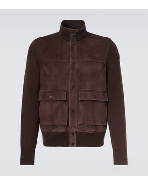 Moncler Panelled Suede And Wool Jacket - Brown