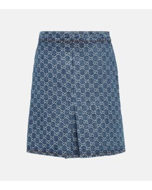 Gucci Gg Denim Jacquard Flared Skirt - Blue