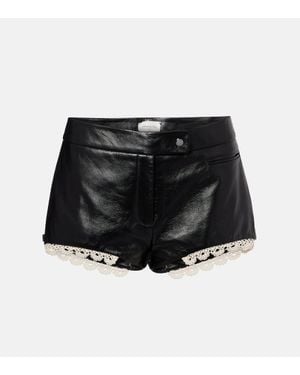 Magda Butrym Lace-Trimmed Leather Shorts - Black