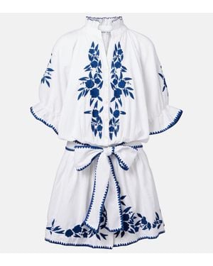 Juliet Dunn Besticktes Minikleid Aus Baumwolle Und Leinen - Blau