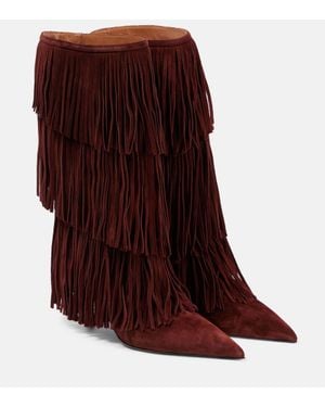 Paris Texas Jessie 75 Fringed Suede Knee-High Boots - Red