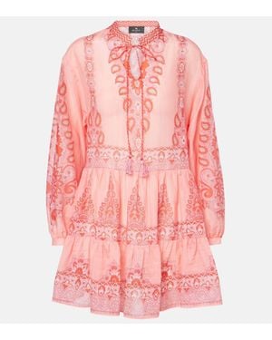 Etro Printed Cotton And Silk Minidress - Pink