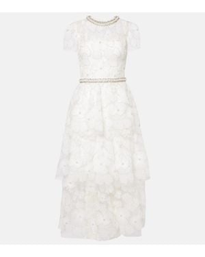 Self-Portrait Bridal Beaded Tulle Midi Dress - White