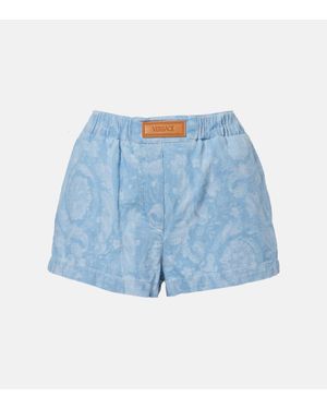 Versace Barocco Denim Chambray Shorts - Blue