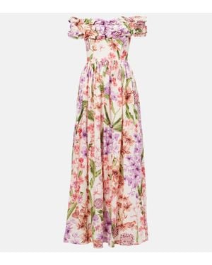 Agua Bendita Espliego Floral Linen Maxi Dress - Red