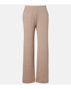 Leset Pointelle Cotton Wide-Leg Trousers - Natural