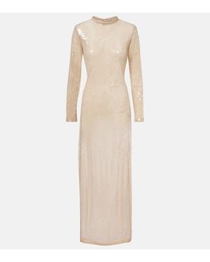 Adriana Degreas Abito Lungo Trasparente Con Paillettes - Neutro