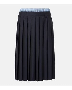 Miu Miu Pleated Wool Midi Skirt - Blue