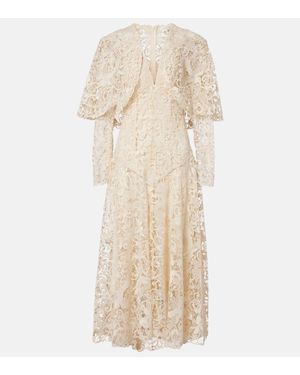 Zimmermann Hypnotic Memento Bird Cape-Effect Guipure Lace Midi Dress - Natural