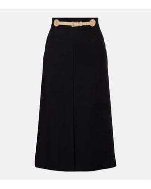 Valentino Jupe Midi En Laine Et Soie - Noir