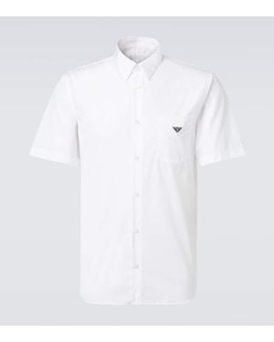Prada Logo Cotton Poplin Bowling Shirt - White