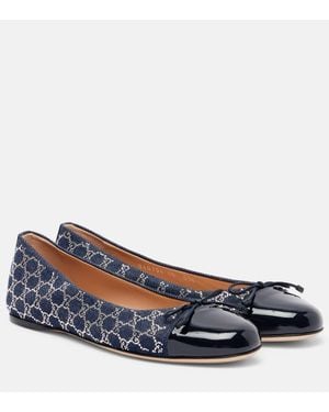 Gucci Ballerinas Gg Aus Denim Mit Kristallen - Blau