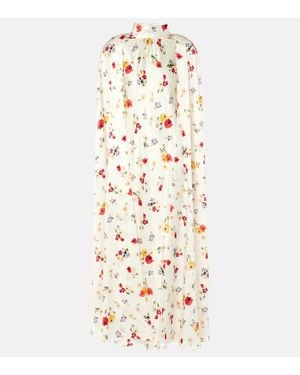 Rodarte Floral Caped Silk Maxi Dress - White